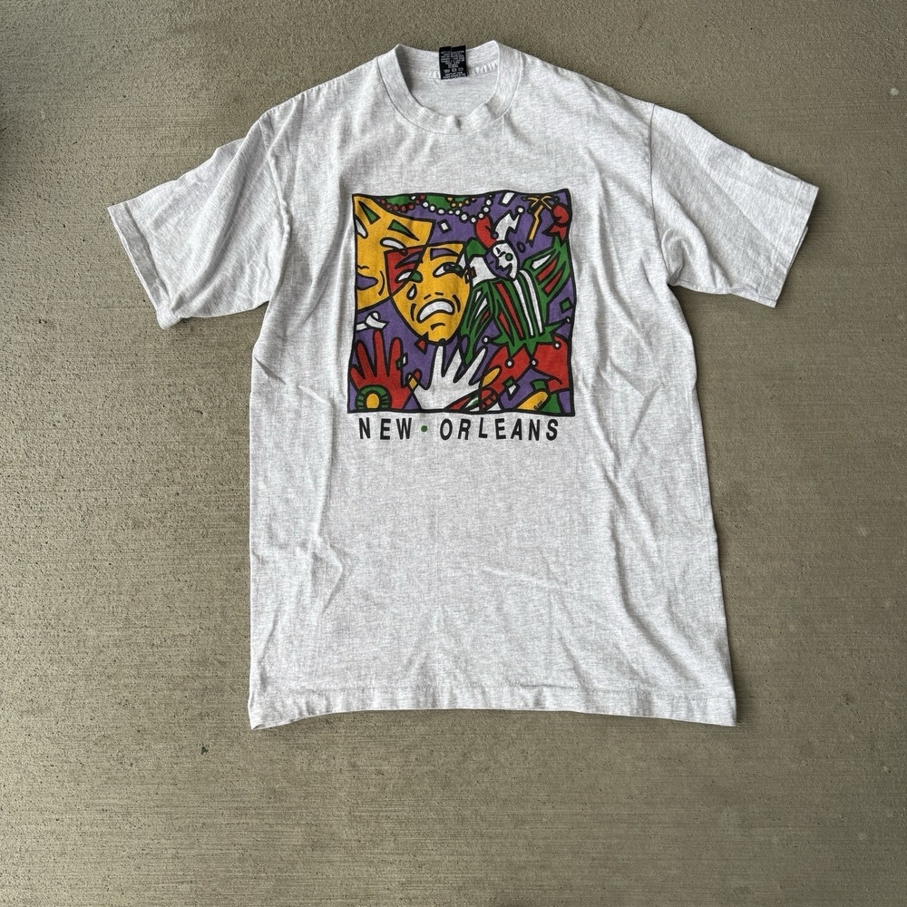 Vintage No Fear New Orleans T-Shirt Size L Mardi Gras Art Graphic USA